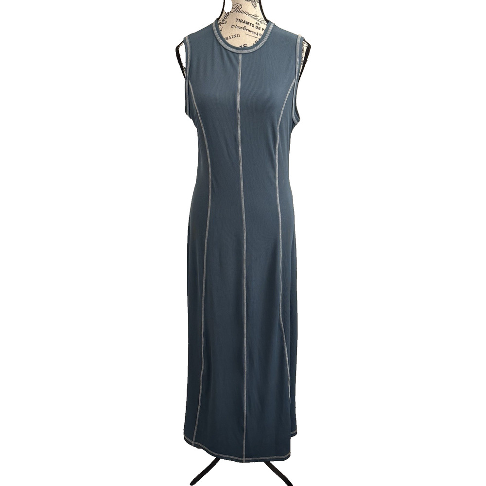 Maxi Dress Women’s Size Large No Brand Label Blue Stretch Form Fit Sleeveless